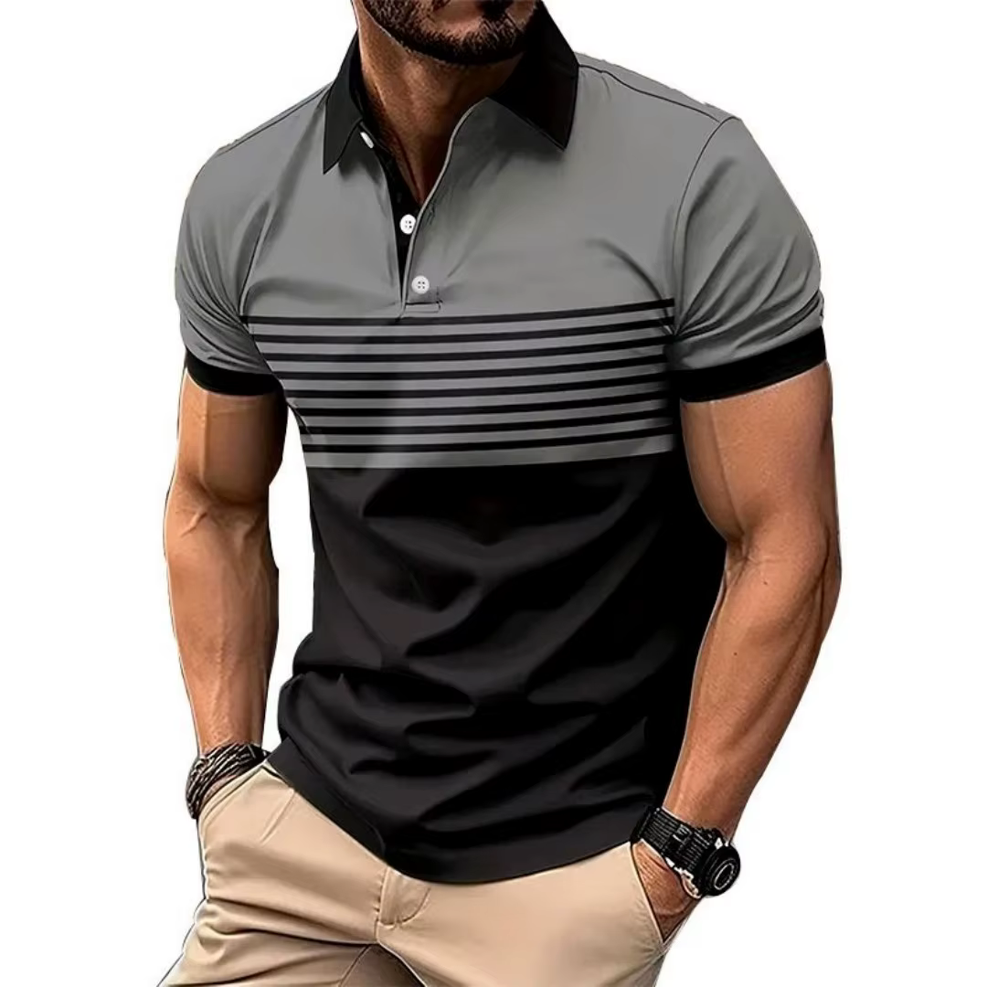 La nouvelle chemise POLO pour hommes d'été 2025, est un vêtement de rue imprimé rayé décontracté et 