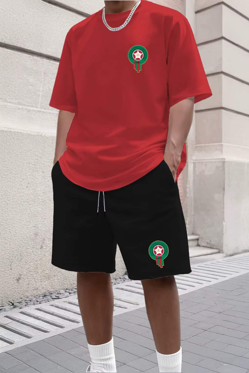 Ensemble deux pièces décontracté et tendance pour jeunes hommes, t-shirt à manches courtes et short 