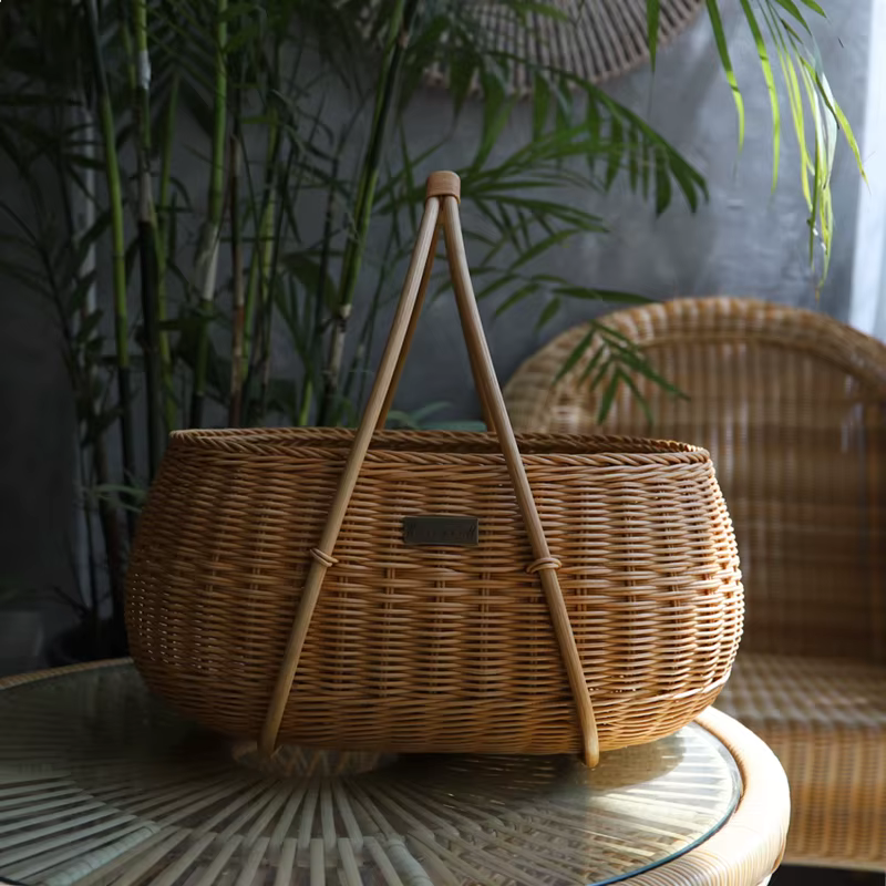 Panier de pique-nique en rotin tissé à la main de Style japonais, service à thé en plein air, panier