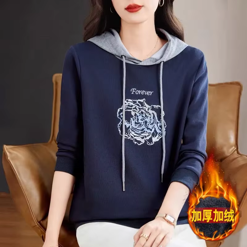 Sweat-shirt à capuche pour femme, haut ample à manches longues, en velours épais, épaules droites, n