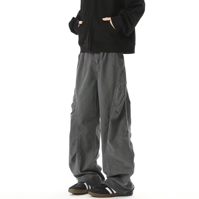 Salopette déstructurée vintage pour hommes et femmes, pantalon droit plissé décontracté et ample