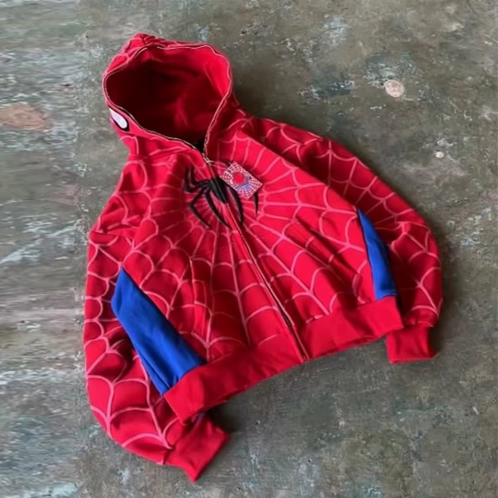 Sweat à capuche zippé Spider pour hommes et femmes, Streetwear, Vêtements Y2K, Harajuku, Hip Hop, Sw