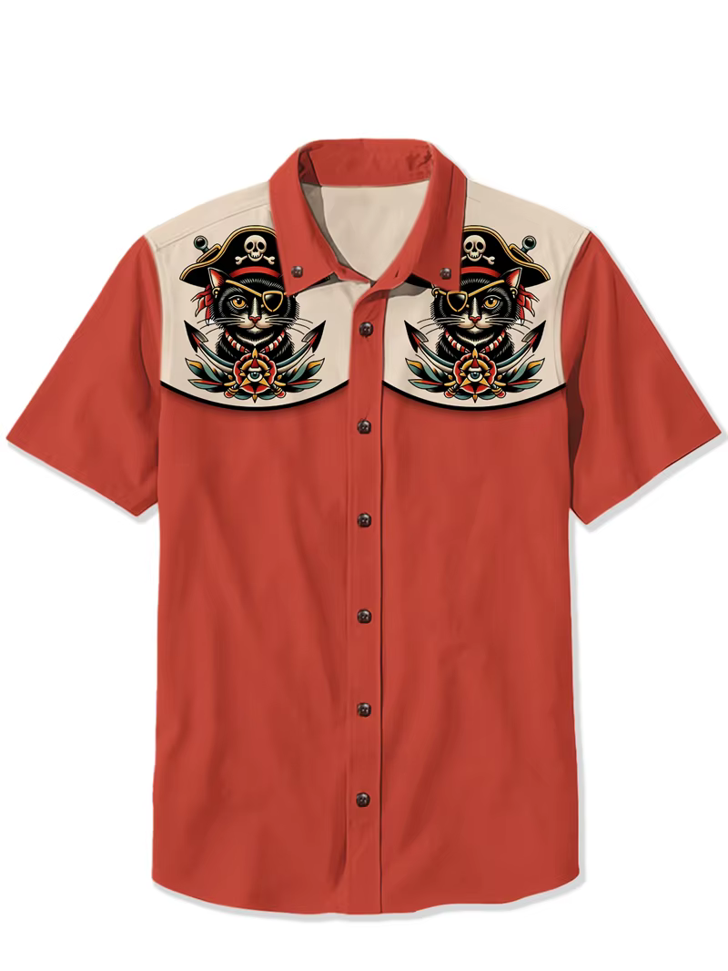 Chemise de guitare Cowboy visage punk chemise hawaïenne pour hommes chemise d'été à manches courtes 