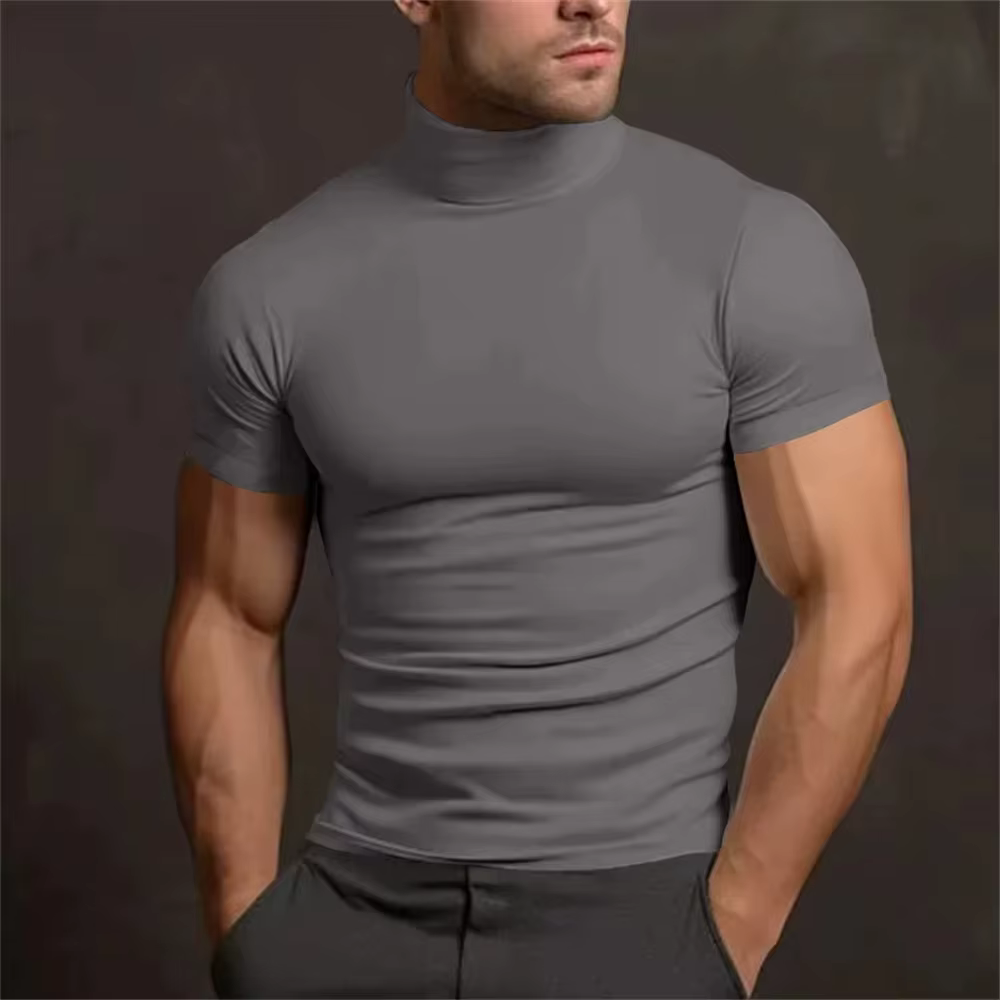 Amazon transfrontalier 2024 été couleur unie à manches courtes mode chemise à bascule hommes serré c