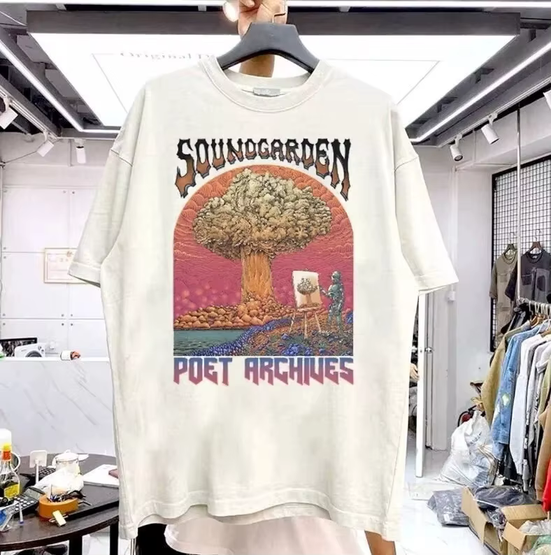 T-shirt unisexe blanc à manches courtes avec image de groupe Soundgarden, vêtements pour hommes et f