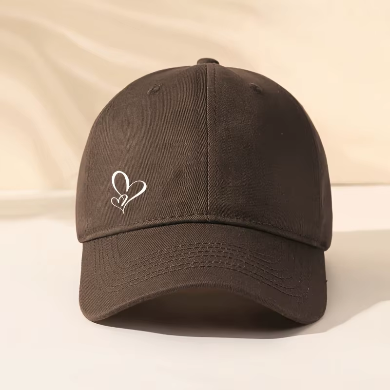 Casquette de baseball à imprimé cœur mignon, beige avec motif cœur blanc, fermeture snapback réglabl