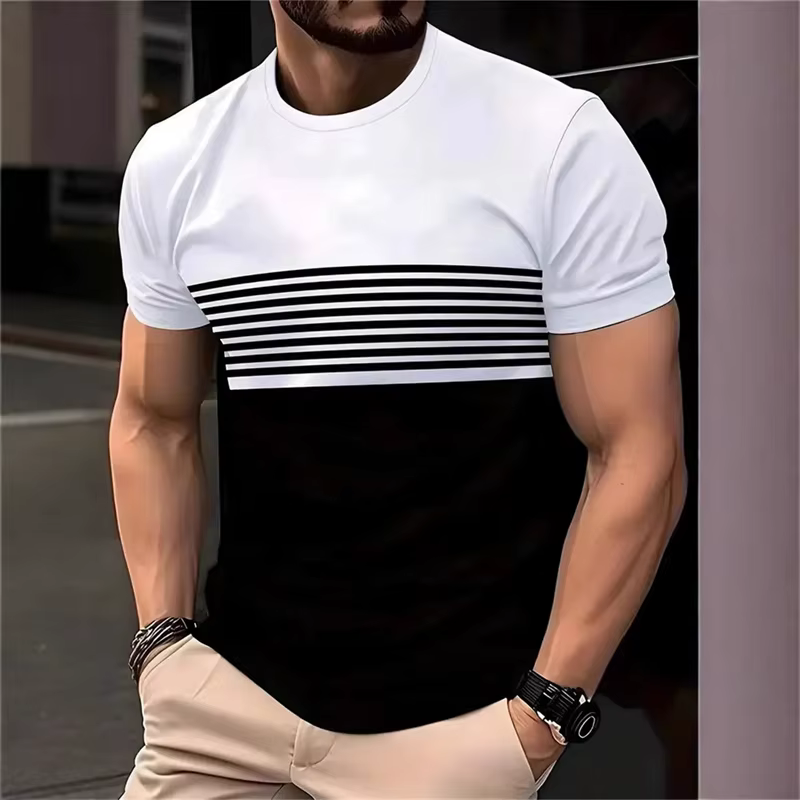 Nouveaux T-shirts graphiques rayés 2026 pour hommes – Mode estivale, manches courtes, imprimés 3D, d