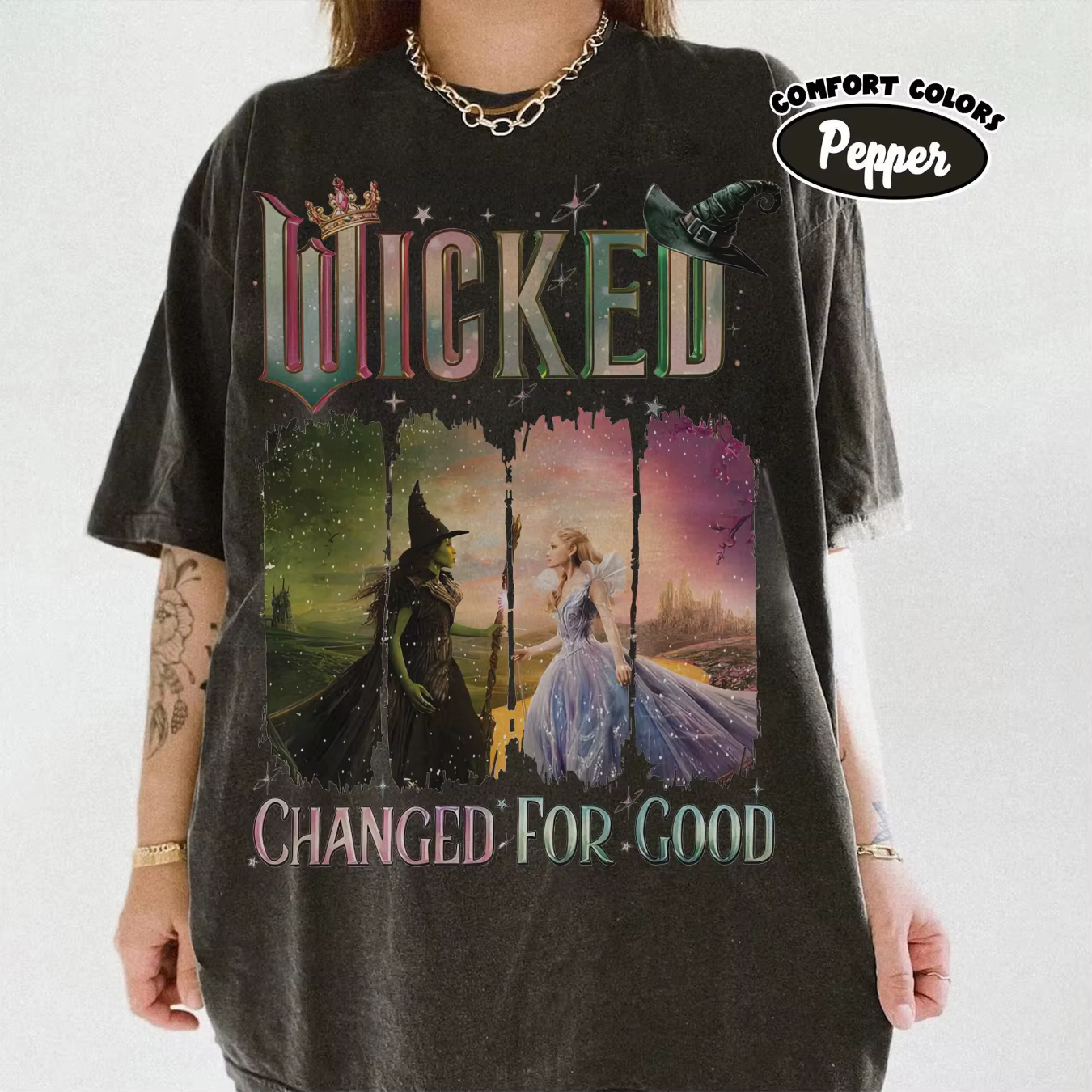 Chemise vintage Wicked Changed For Good, baguette magique Defy Gravity Broomstick, chemise pour fans