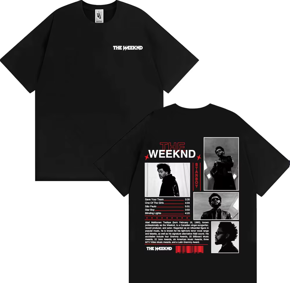 T-shirt avec couverture de l'album Starboy du rappeur The Weeknd, vêtements pour hommes, T-shirts Ha