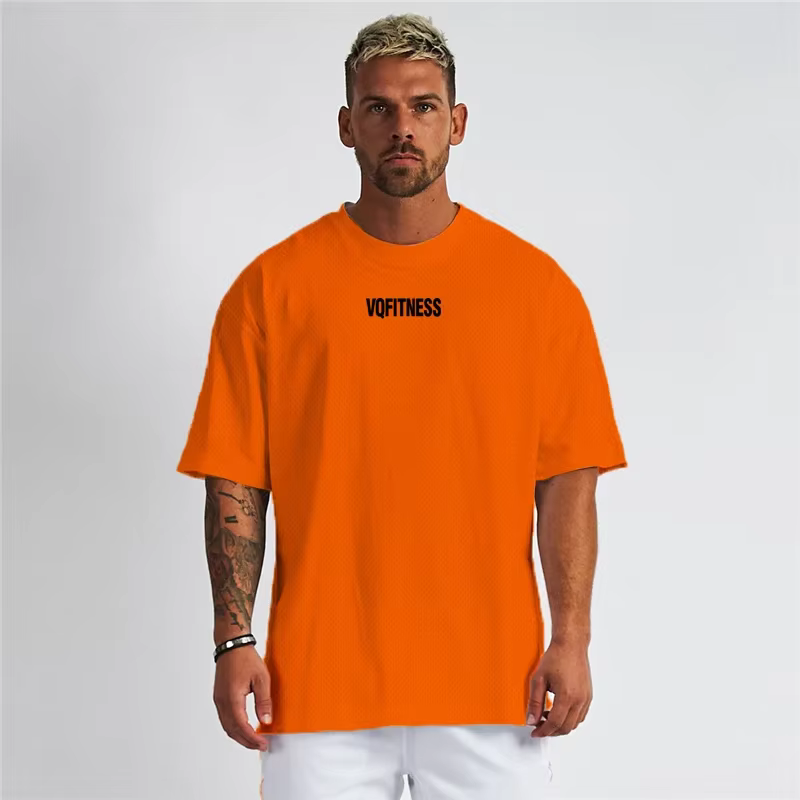 T-shirts d'été pour hommes, style oversize, à manches courtes, en maille, col rond, pour la course, 