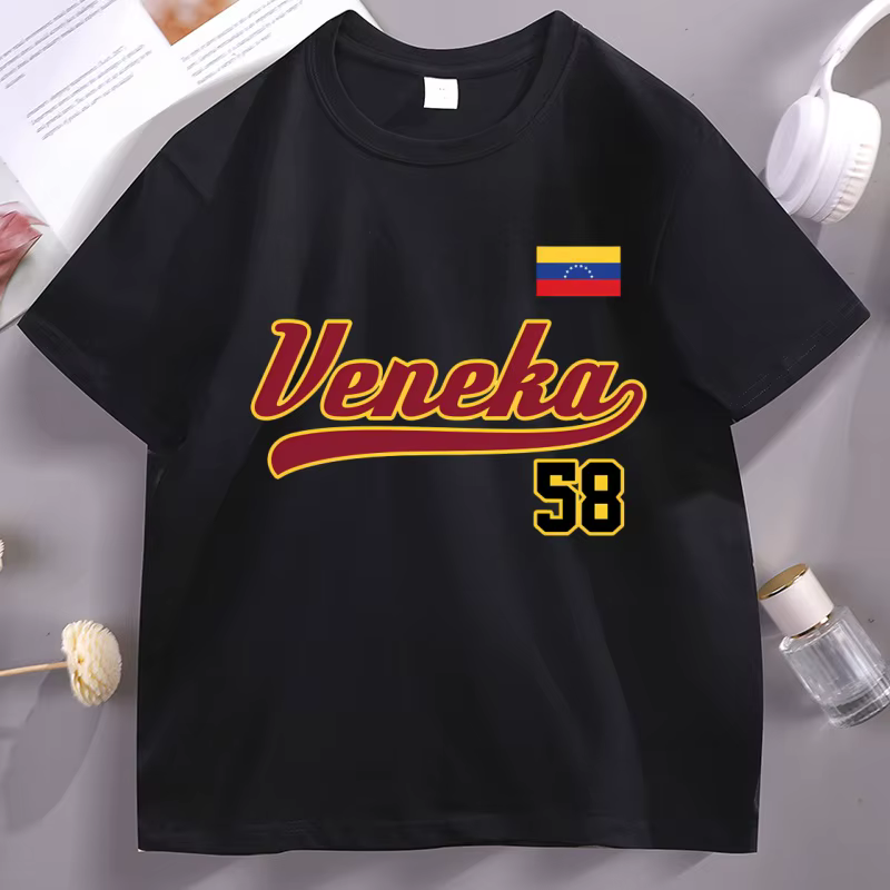 T-shirt Veneka Venezuela pour hommes et femmes, col rond, drapeau du Venezuela, style rétro baseball