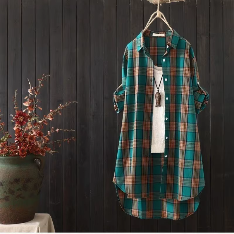 Chemise à carreaux pour femme, idéale pour le printemps et l'automne, et la nouvelle veste longue am