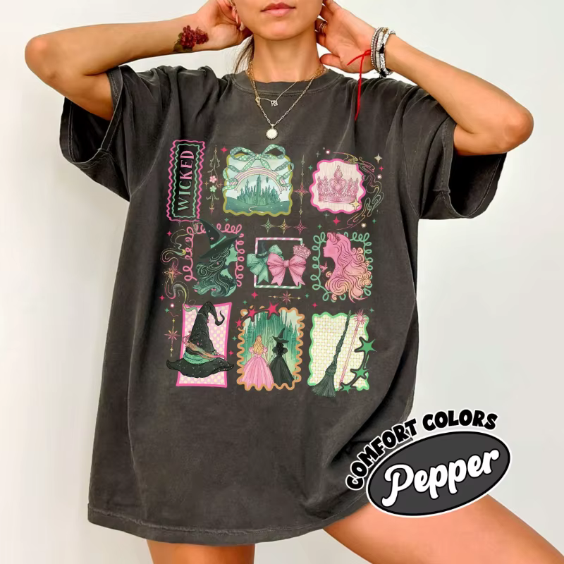 Chemise rétro Wicked Stamps, tee-shirt Defying Gravity, chemise musicale Elphaba Glinda Wizard, tee-