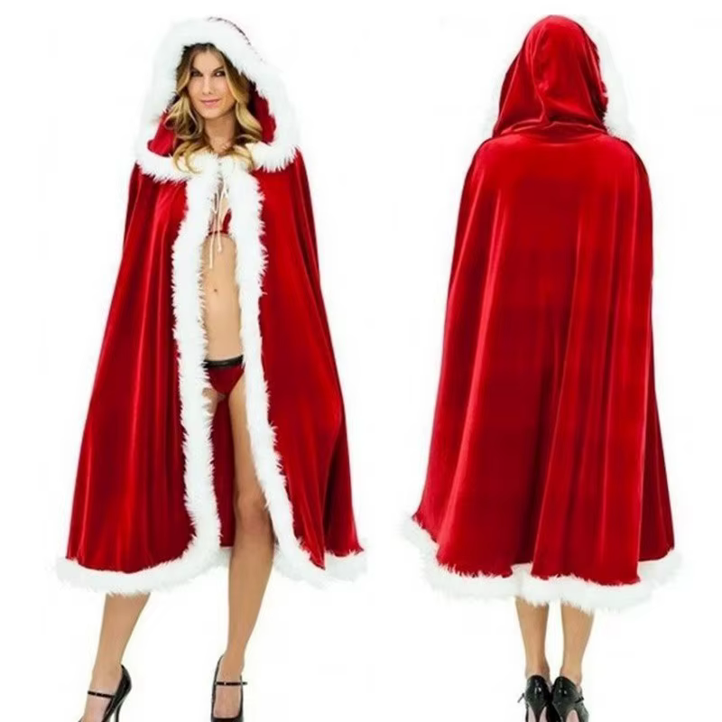 Costume de noël pour femmes adultes, Cape à capuche rouge Sexy, Cosplay du père noël, mascarade, acc