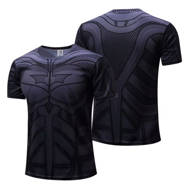 T-shirt de compression pour entraînement, motif Batman, texture en maille Dark Armor, impression int