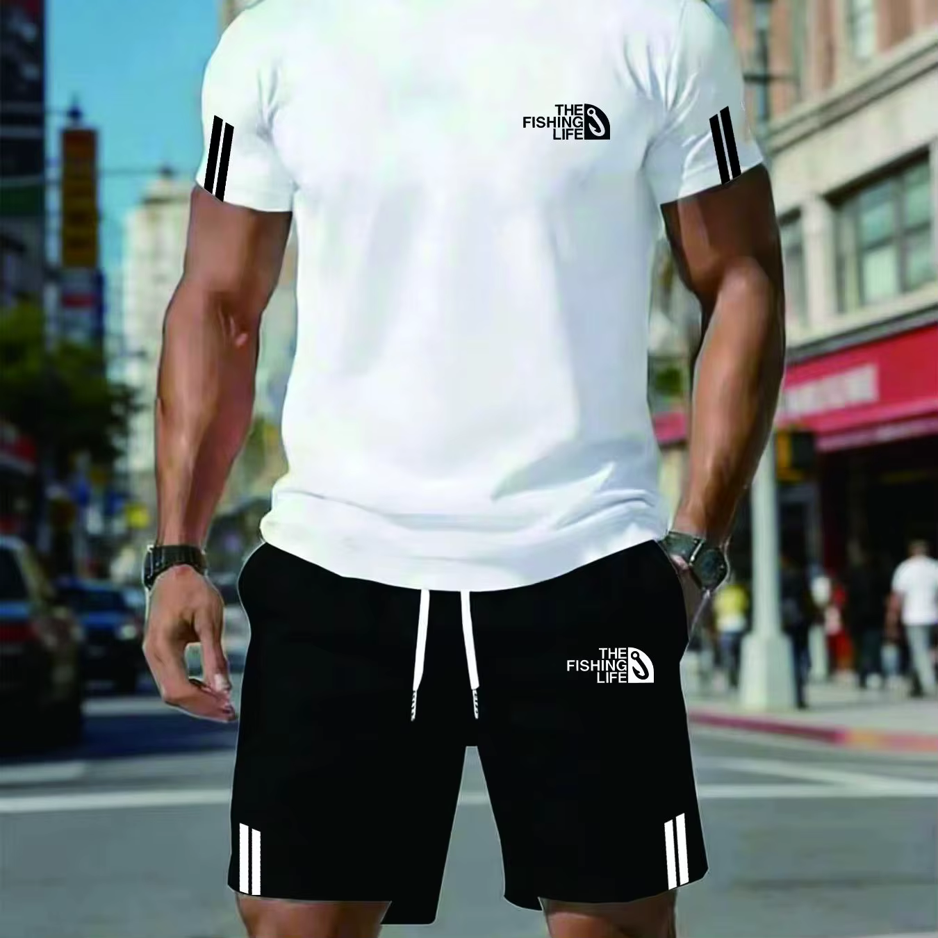 Ensemble T-shirt et short de course pour homme 2026, avec col rond, design élastique, adapté aux spo