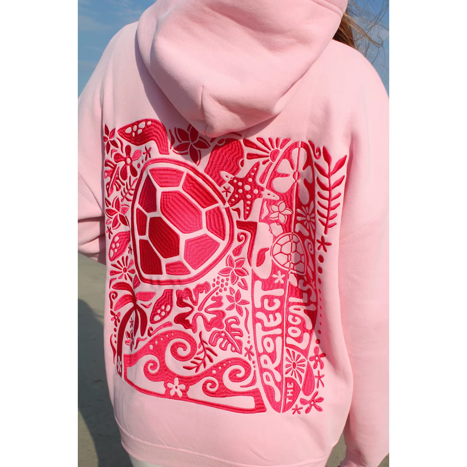 Sweat à capuche brodé tortue pour femmes, manches longues, poche kangourou, épaules tombantes, pull 