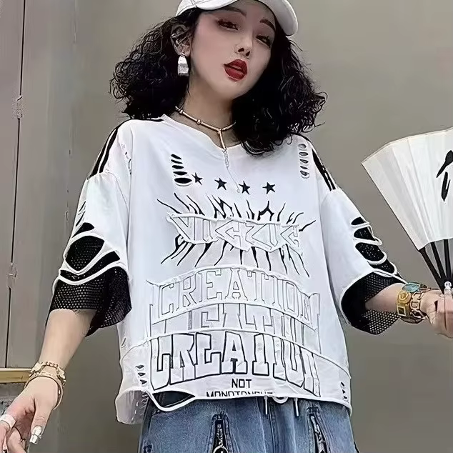 T-shirt Oversize Femme Vintage Orange Effet Vieilli Imprimé Lettres – Nouvelle Collection Été 2026 S