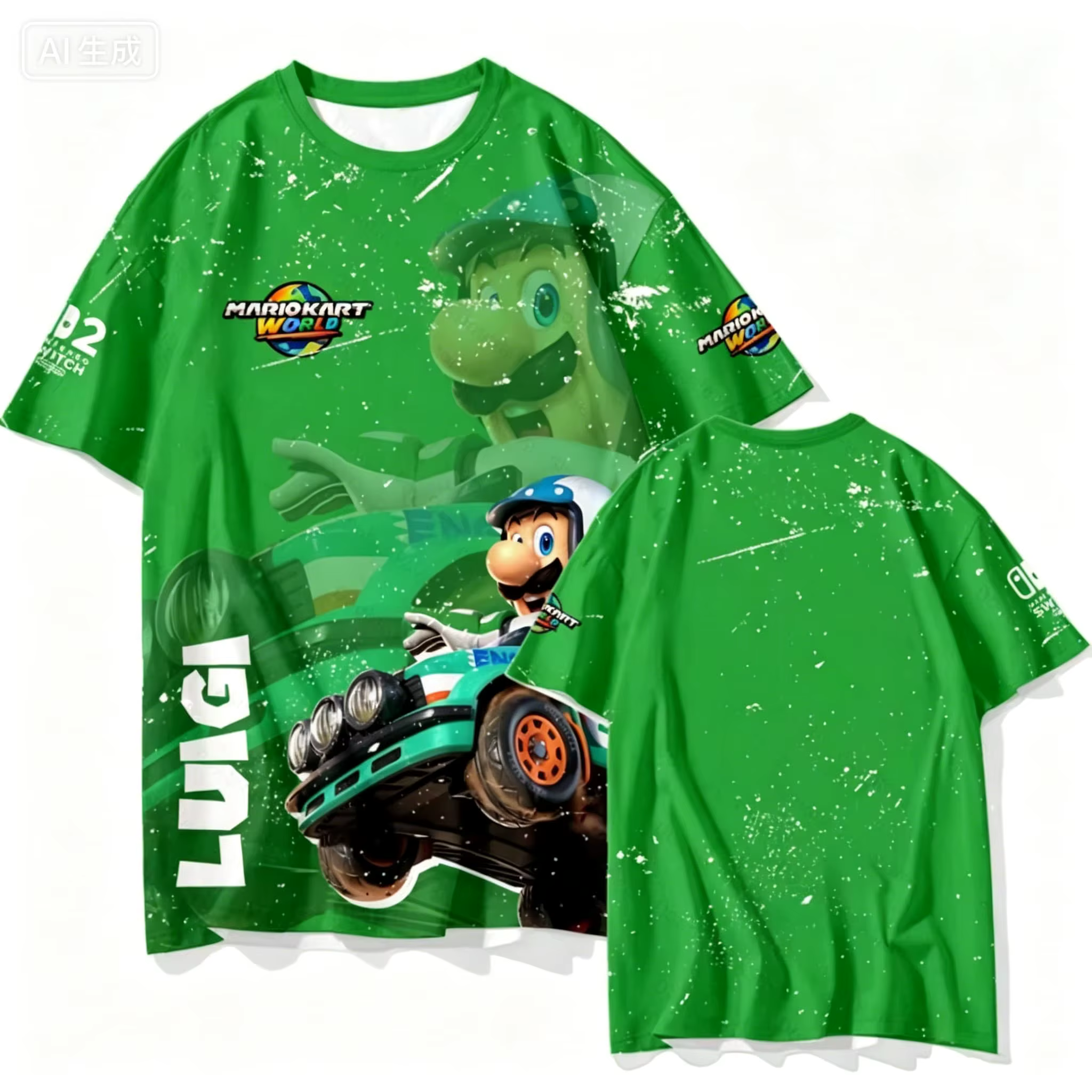 T-shirt Super Mario Kart World Peach Bowser Luigi imprimé à manches courtes pour enfants, adultes et