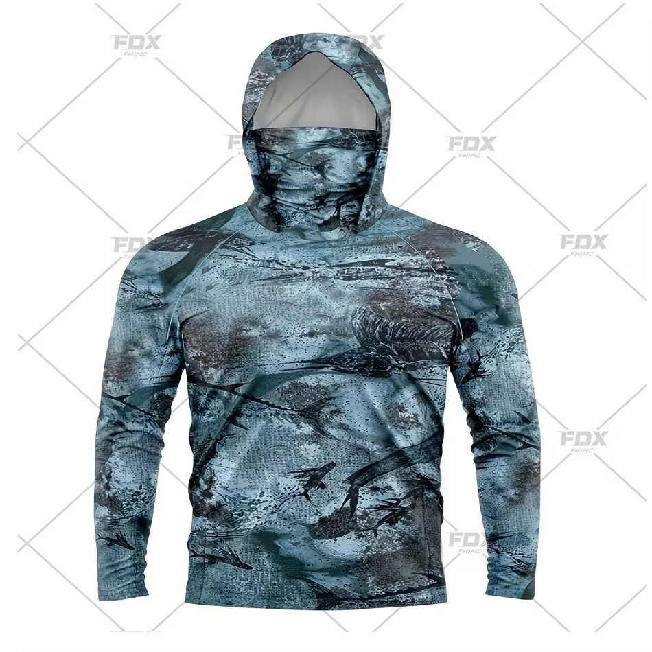 Sweat à capuche coloré camouflage vert armée avec masque facial UV 50 + guêtre vêtements de pêche T-