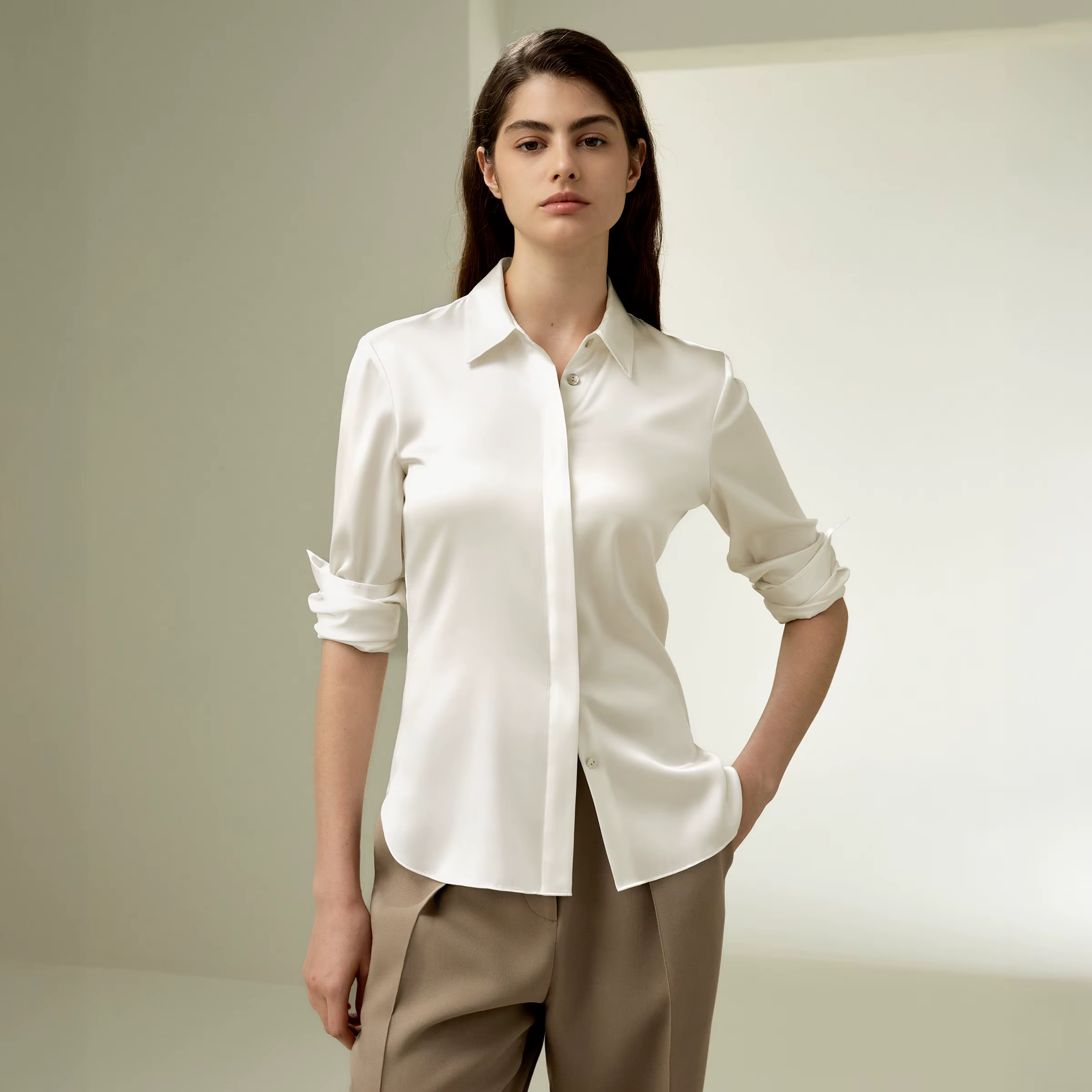 LILYSILK Chemise élégante en soie avec silhouette pour femme, chemisier classique boutonné avec coup