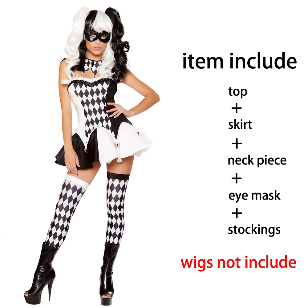 Costume Harley Sexy pour Femme Adulte, Robe de Barrage Cosplay, Quinn du Film d'Halloween, Joker Coq