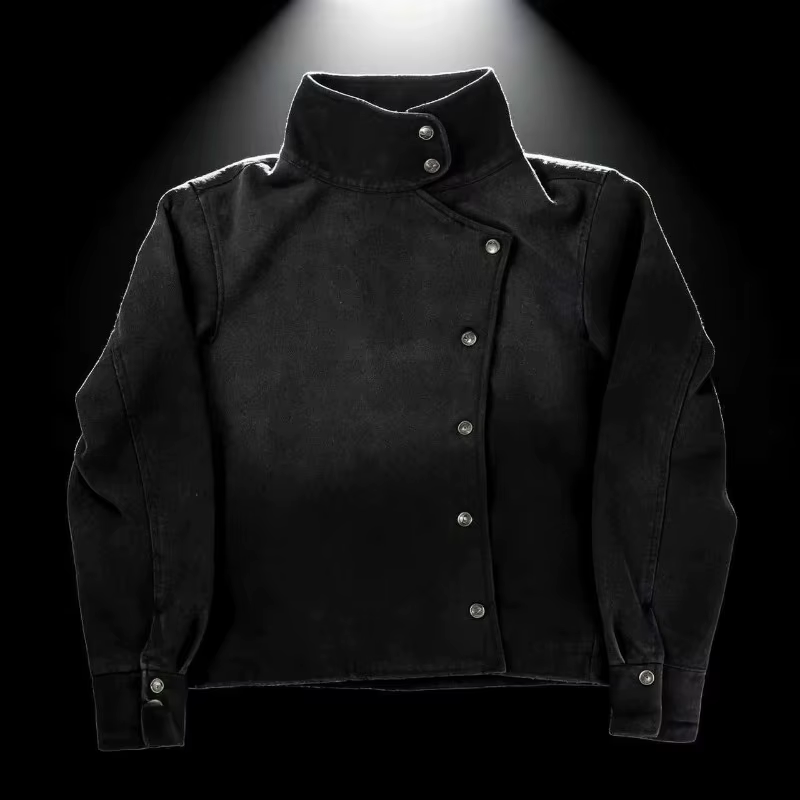 Veste uniforme Y2K Harajuku noire délavée avec boutons, veste en jean style espadrille gothique, str