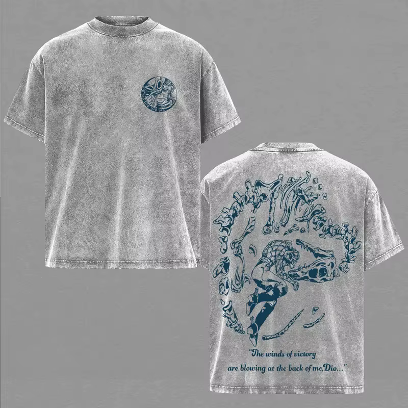 T-shirt en coton lavé pour hommes et femmes, vêtements rétro, Harajuku, Anime JoJo's Bizarre Adventu