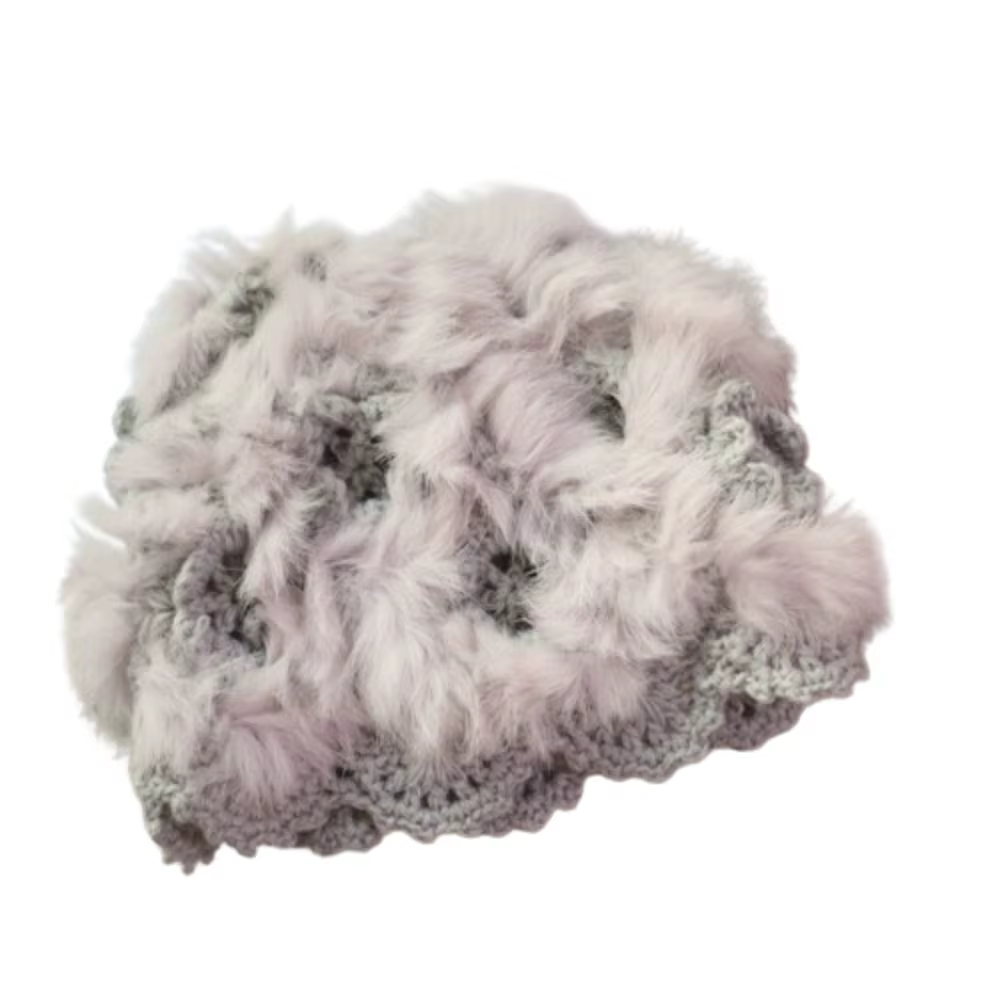 Casquette tendance en tricot et crochet, en fausse fourrure chaude et moelleuse, style décontracté p