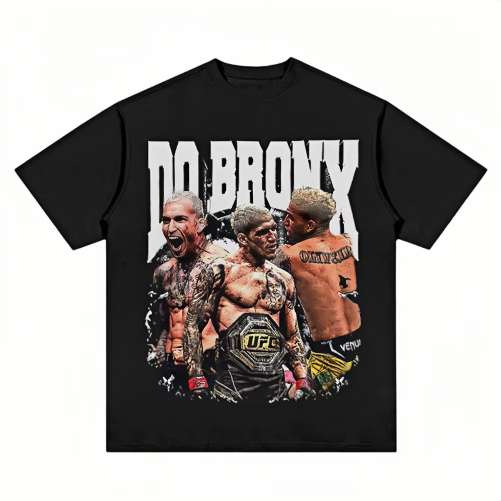 T-shirt imprimé Charles Oliveira Do Bronx pour homme, coupe oversize en coton, style streetwear, aju