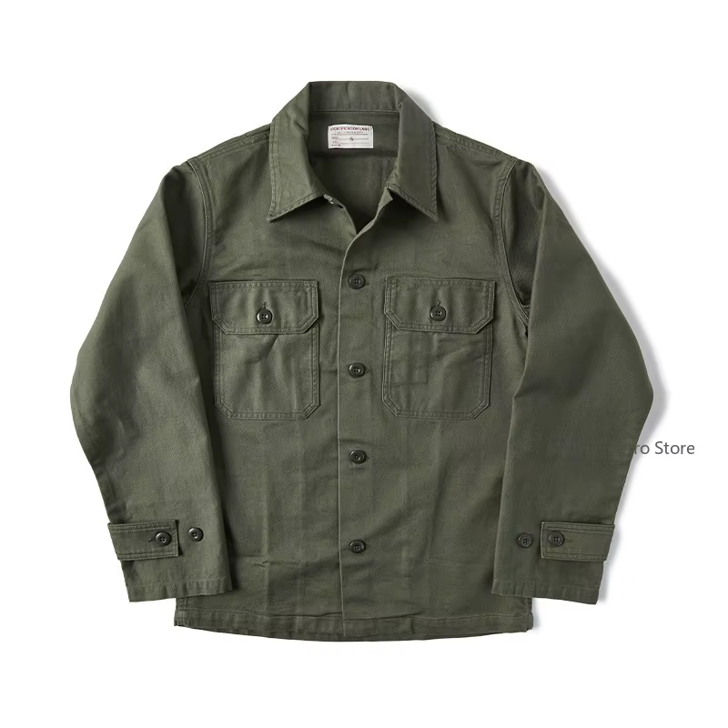 Chemise à manches longues pour hommes, chemise d'outillage en Satin de coton vert Olive OG-107 de de