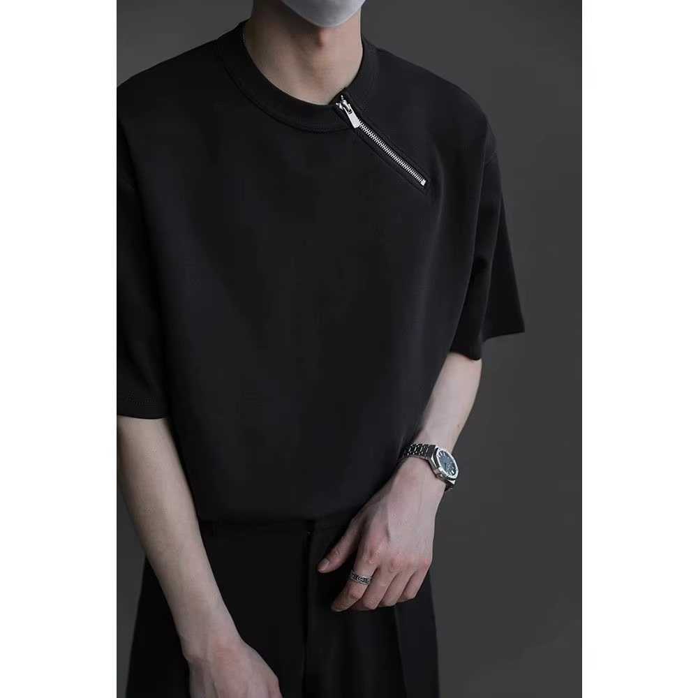 T-shirt à manches courtes pour hommes, fermeture éclair Oblique, nouvelle mode d'été, marque tendanc