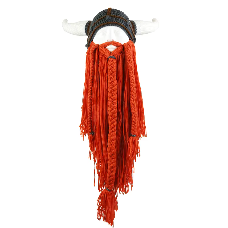 Viking corne chapeau masque hommes barbu drôle casquettes hiver main tissage hommes noël Cosplay fêt