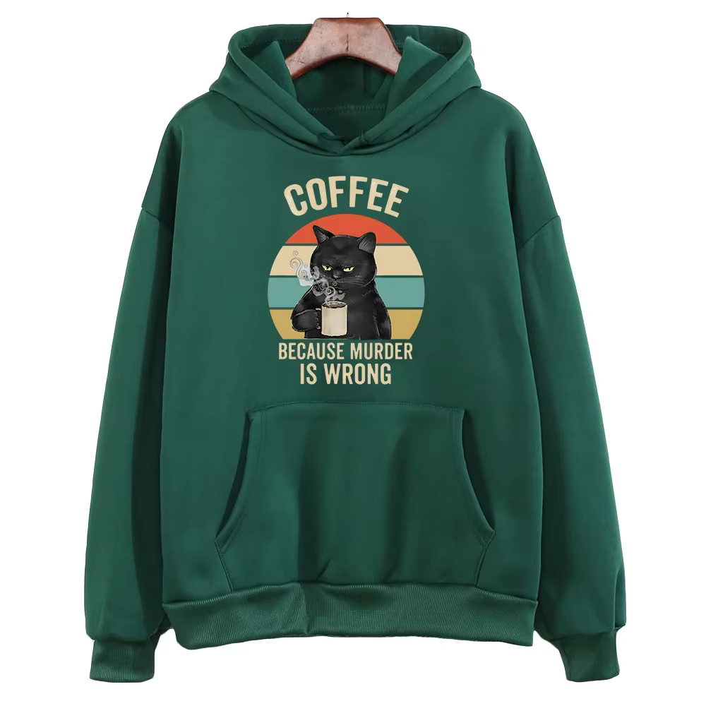 Sweat à capuche à manches longues pour femmes et hommes, sweat-shirt oversize avec image de café par
