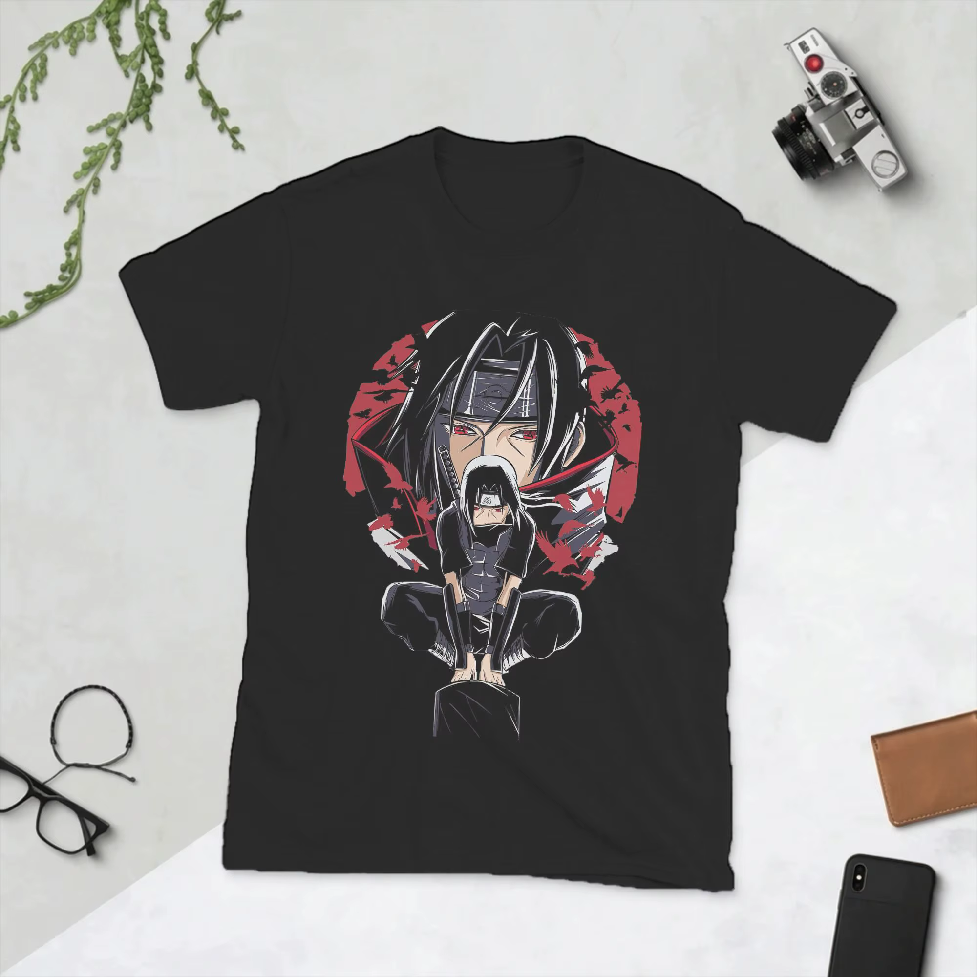 T-shirt Itachi Naruto pour homme, 100% coton, t-shirt cool à col rond, t-shirts manga anime, manches