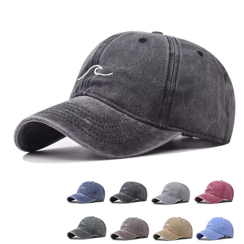 Casquette de Baseball brodée d'ondulation ondulée, couleur unie, en coton lavé, chapeaux de papa sim