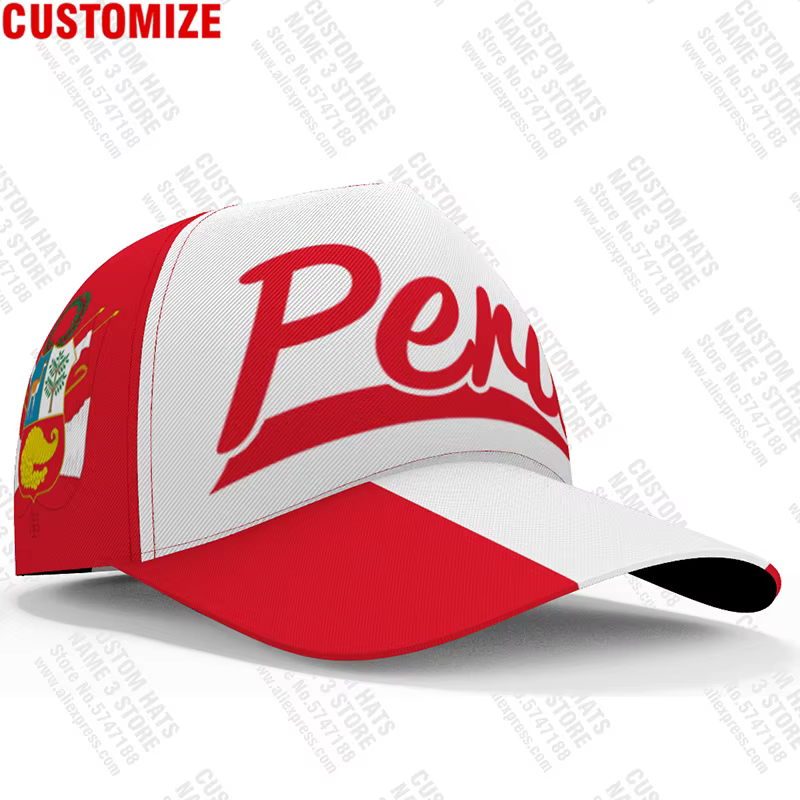 Casquettes de baseball péruviennes 3D gratuites avec nom et logo de l'équipe, chapeaux PE sur mesure