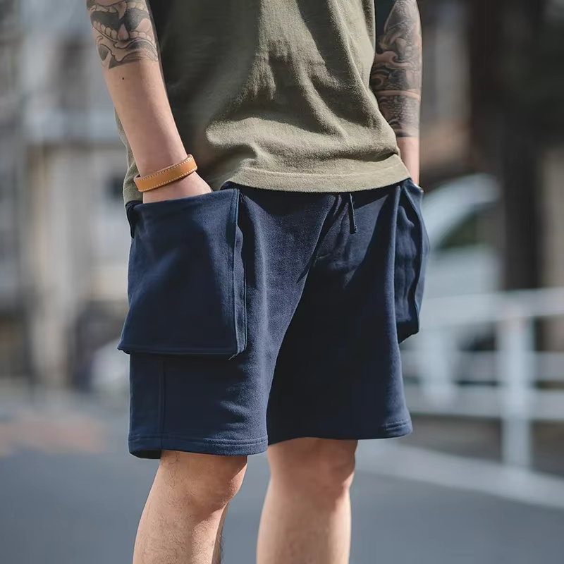 Maden bleu marine P44 Cargo Joggers Shorts hommes ample coton grande poche travail tactique pantalon