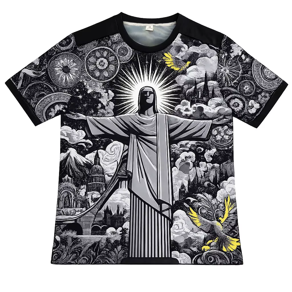 Maillot de football graphique Jésus du Brésil pour hommes et femmes, T-shirt de sport streetwear, te