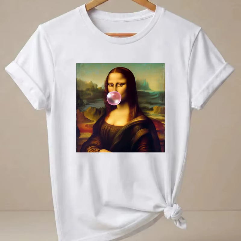 T-shirt drôle Mona Lisa, streetwear des années 90, t-shirts graphiques décontractés, t-shirt imprimé