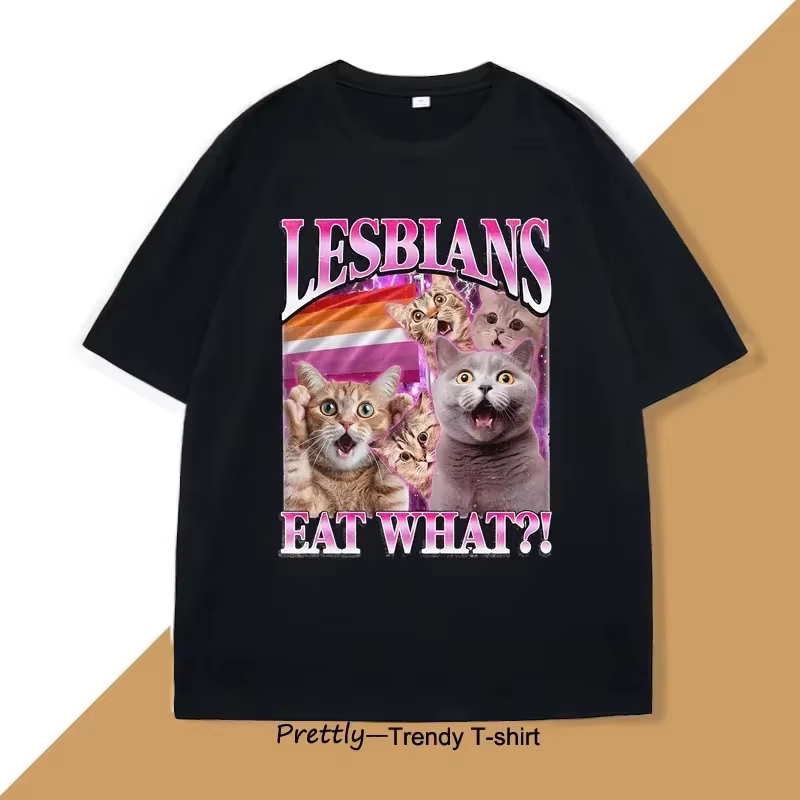 Drôle lesbiennes mangent ce T-Shirt chat fierté Thirt LGBTQ T-Shirt Meme Vintage chats amant T-Shirt