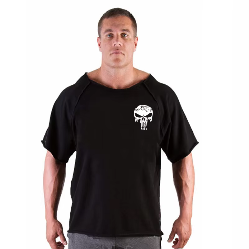 T-shirt Respirant en Coton Vintage pour Homme, Vêtement de Musculation, Gym, Course à Pied, Été