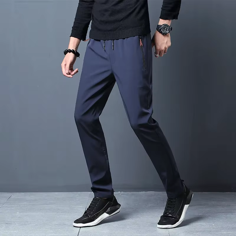 Pantalon décontracté homme Stretch coupe ajustée taille élastique survêtement coréen classique bleu 