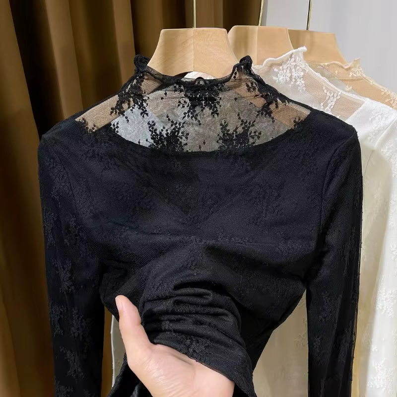 Chemise à bascule en dentelle pour femmes, nouveau Style de printemps, pull intérieur chaud et éléga