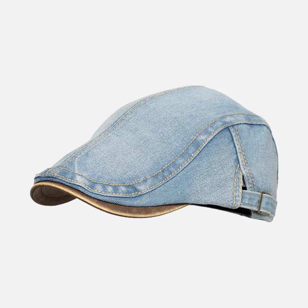 Casquette Gavroche en Jean Lavé Coton Style Britannique Réglable Couleur Unie Printemps