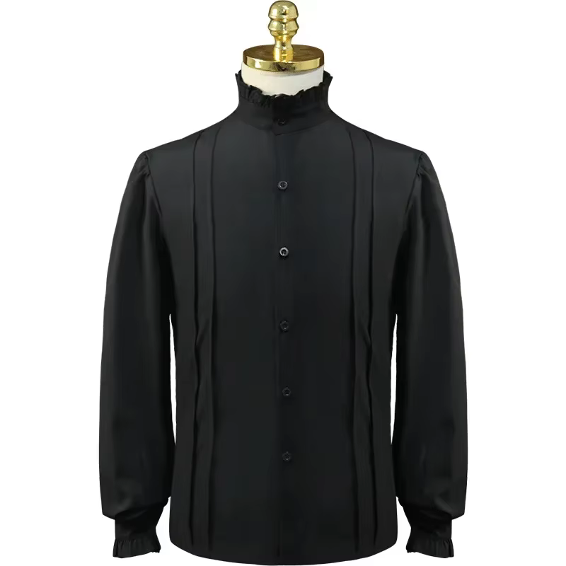 Hommes médiévaux Renaissance chemises Steampunk Victoria haut plissé Pirate mâle solide simple bouto