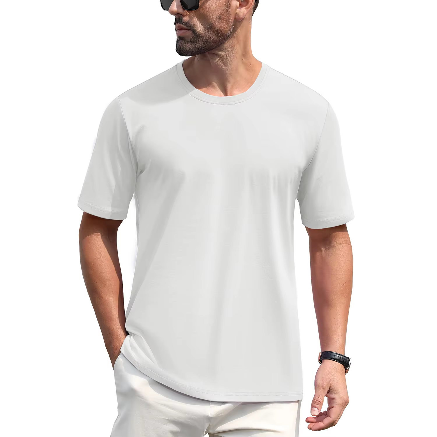TACVASEN-T-shirt à Manches Courtes et Col Ras du Cou en Coton pour Homme, Décontracté et Respirant, 