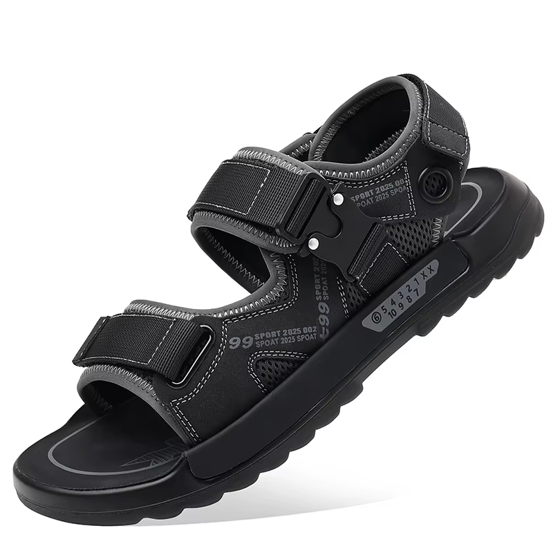 Sandales d'été à bout ouvert pour hommes, faites à la main, en cuir véritable, chaussures décontract