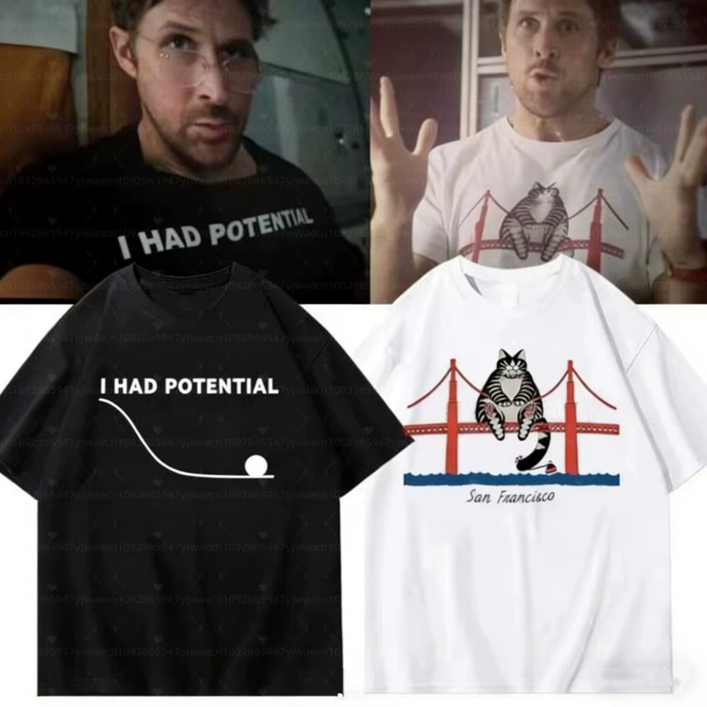 2026 Project Hail Mary - I Had Potential Graphic CAT T-shirt en coton unisexe à col rond pour homme,