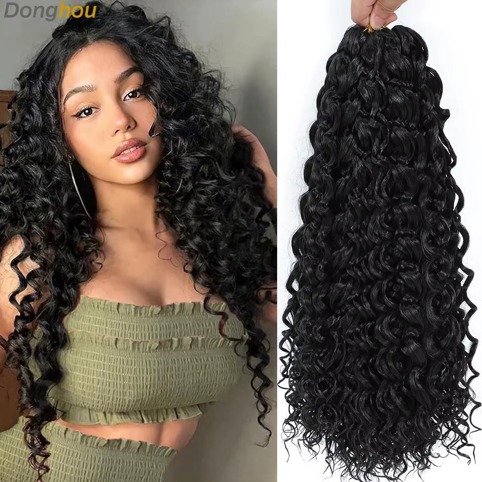 DONGHUA 18" GoGo Curl Crochet Braids Naturel Noir Beach Curl Water Wave Crochet Hair Go Go Curly Bra
